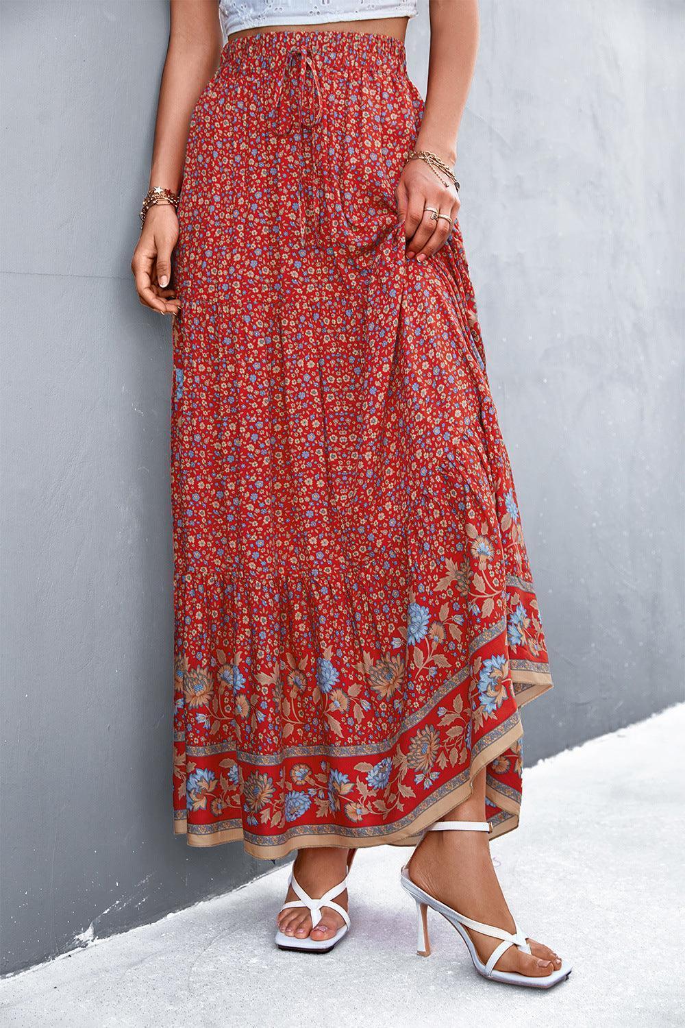 Flowy Fresh Bohemian Tied Floral Maxi Skirt - MXSTUDIO.COM