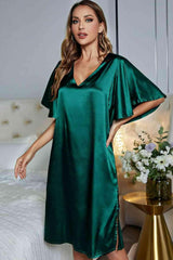 Flutter Sleeve Satin V Neck Nightgown - MXSTUDIO.COM