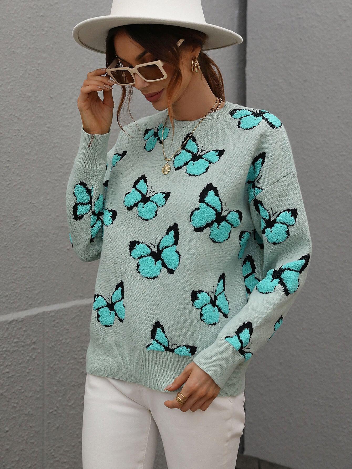 Fly High Embroidered Butterfly Sweater - MXSTUDIO.COM