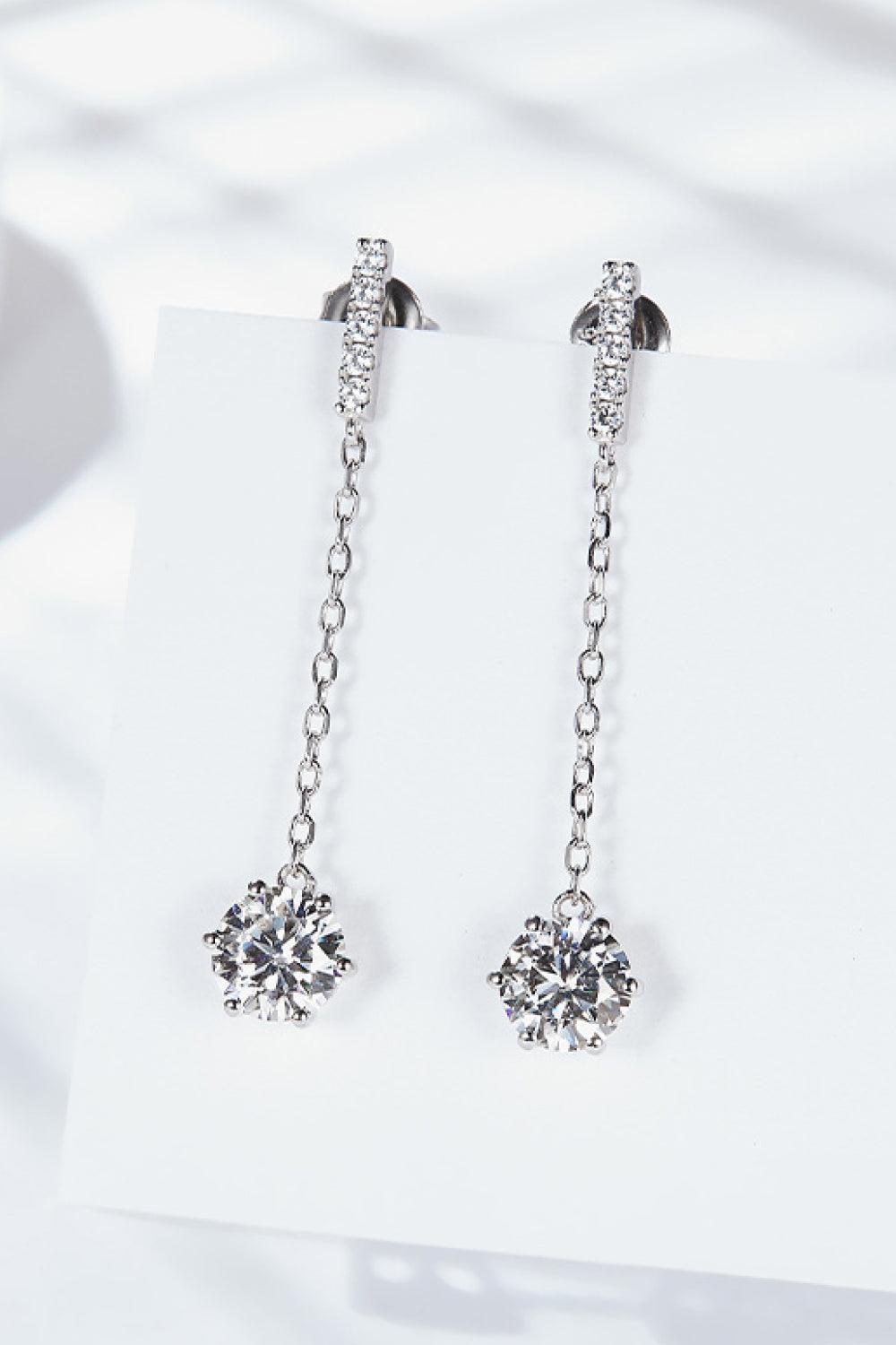 Focus On Round Cut 2 Carat Moissanite Drop Earrings - MXSTUDIO.COM