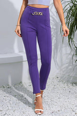 Forever Chic Chain Detail Slim Fit Purple Pants - MXSTUDIO.COM