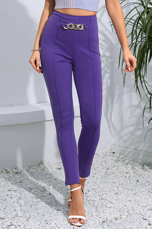 Forever Chic Chain Detail Slim Fit Purple Pants - MXSTUDIO.COM