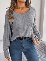 Forever Comfy Crew Neck Cable Knit Sweater-MXSTUDIO.COM