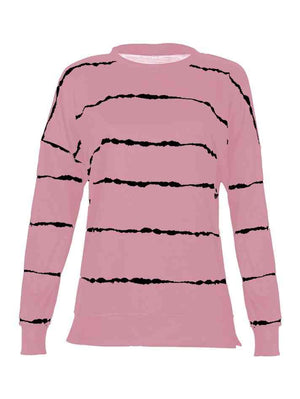 a pink sweater with black stripes on it