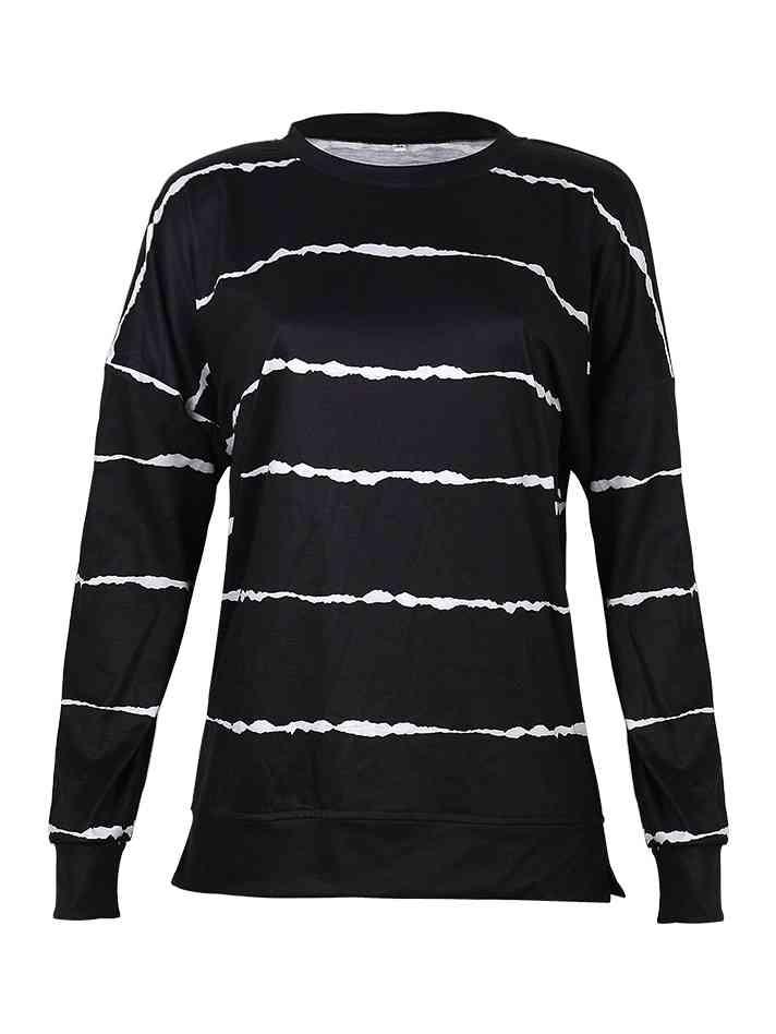 a black sweater with white stripes on it