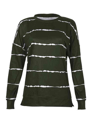 a green sweater with white stripes on it