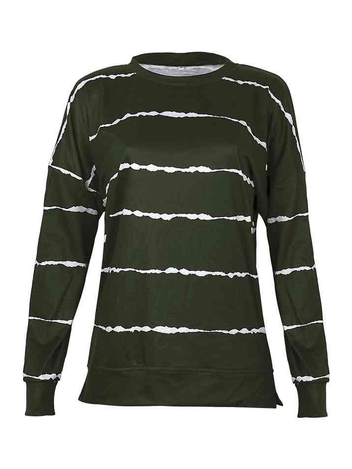 a green sweater with white stripes on it