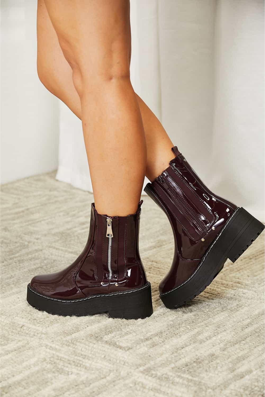 Forever Link Side Zip Wine Women's Platform Boots - MXSTUDIO.COM