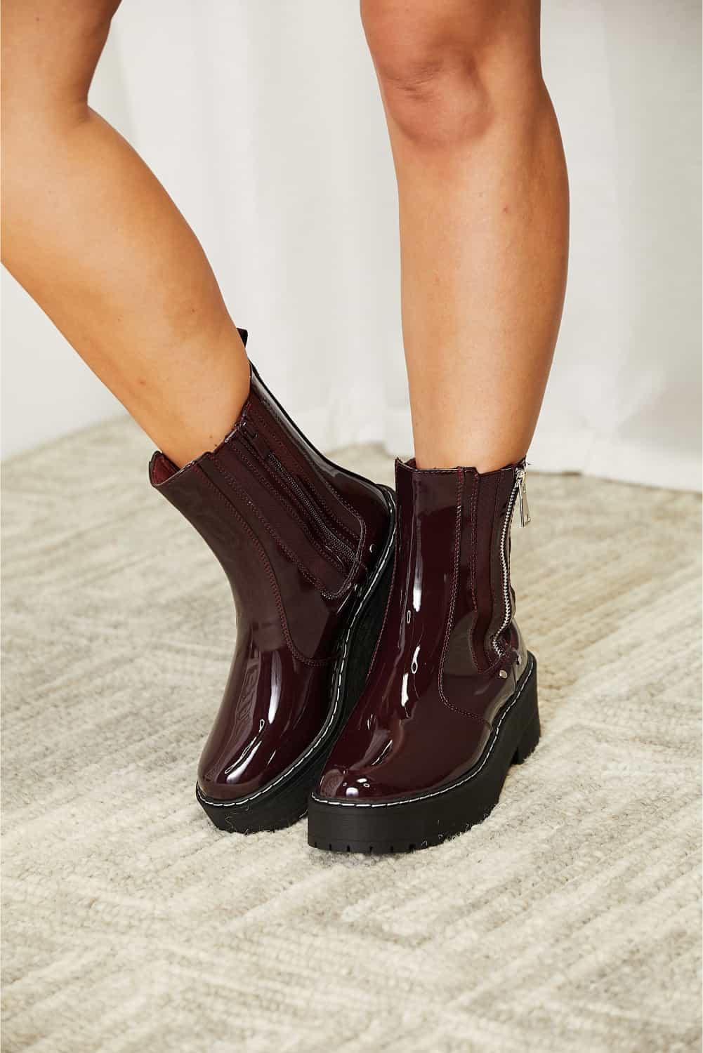 Forever Link Side Zip Wine Women's Platform Boots - MXSTUDIO.COM