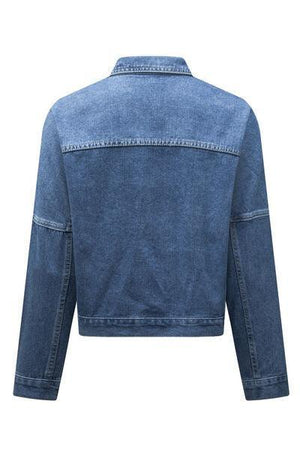a women's jean jacket with a button down front