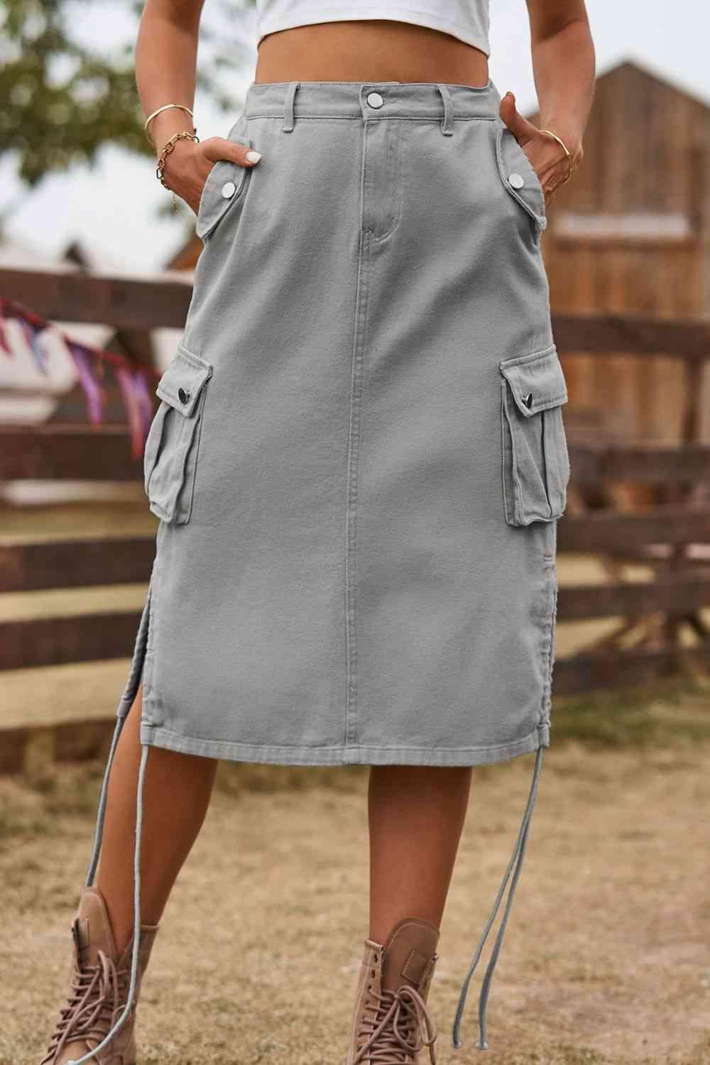 Forever Trendy Drawstring Cargo Denim Skirt - MXSTUDIO.COM