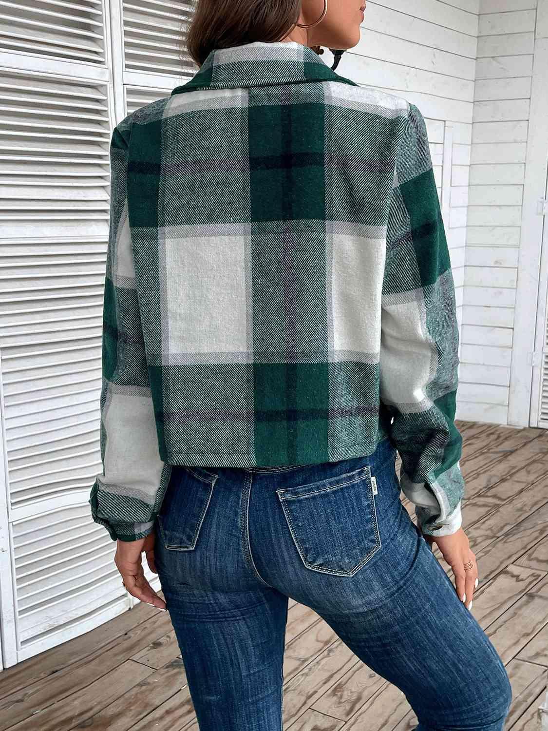 Formally Cozy Plaid Buttoned Notch Collar Jacket-MXSTUDIO.COM