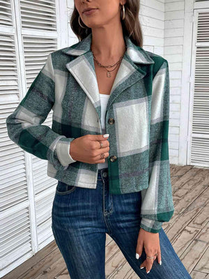 Formally Cozy Plaid Buttoned Notch Collar Jacket-MXSTUDIO.COM