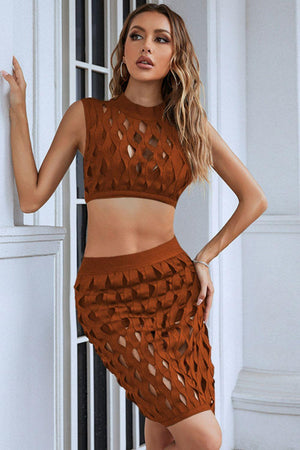 Foxy Openwork Crop Top and Mini Skirt Set - MXSTUDIO.COM