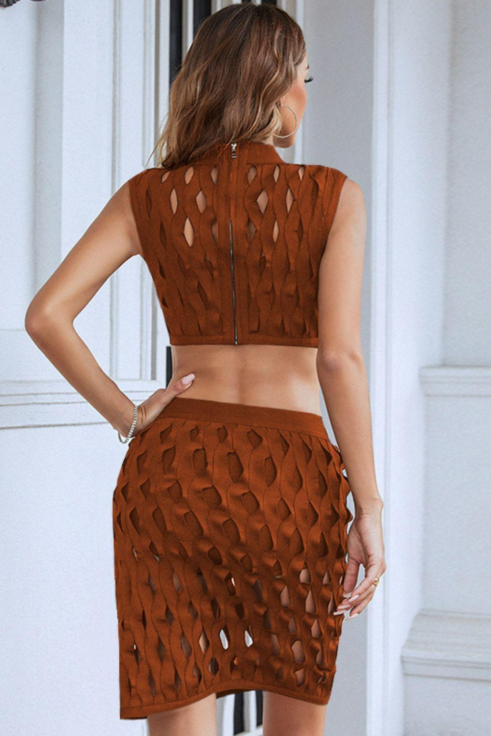 Foxy Openwork Crop Top and Mini Skirt Set - MXSTUDIO.COM