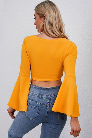 Foxy Tie Front Flounce Sleeve Crop Top - MXSTUDIO.COM