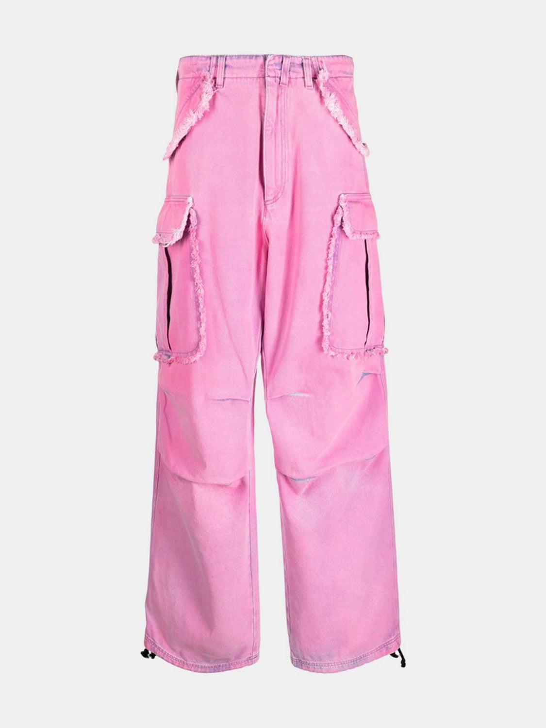 a pair of pink pants with a white background