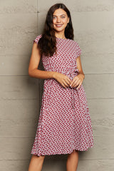 Free All Day Short Sleeve Tie Waist Midi Dress - MXSTUDIO.COM