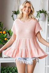 Free And Beautiful Waffle-Knit Peplum Blouse - MXSTUDIO.COM