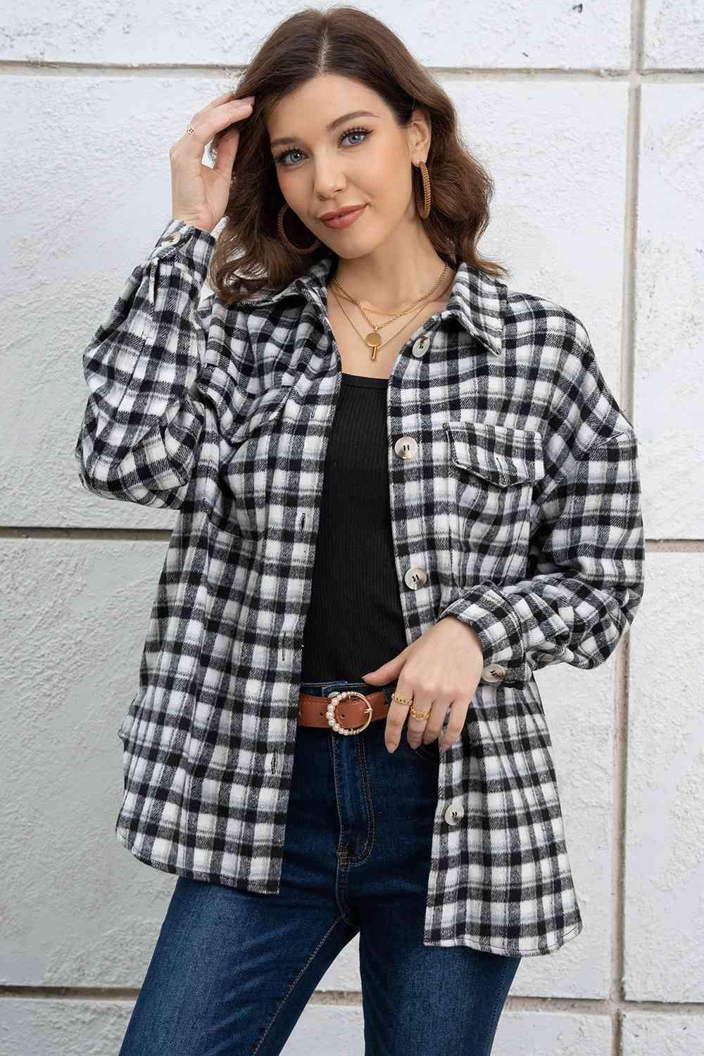 Free And Comfy Buttoned Plaid Shirt Jacket - MXSTUDIO.COM