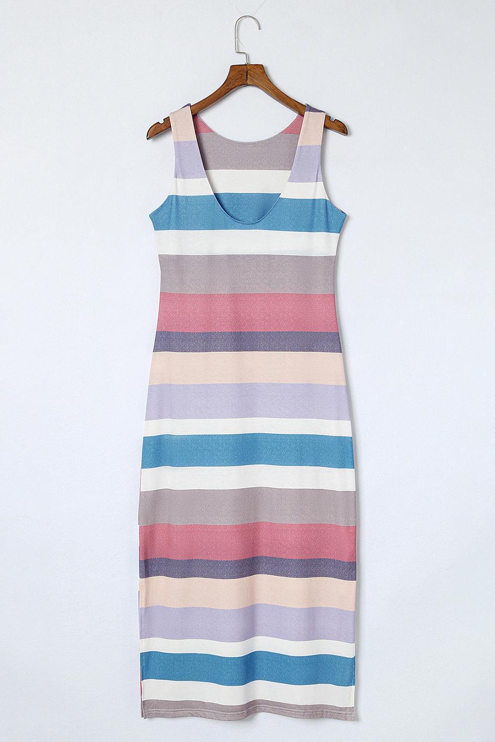 Free And Easy Sleeveless Striped Maxi Dress - MXSTUDIO.COM