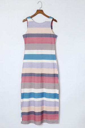 Free And Easy Sleeveless Striped Maxi Dress - MXSTUDIO.COM