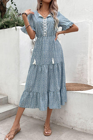 Free And Easy Tassel Tie Tiered Midi Dress - MXSTUDIO.COM