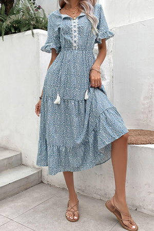 Free And Easy Tassel Tie Tiered Midi Dress - MXSTUDIO.COM