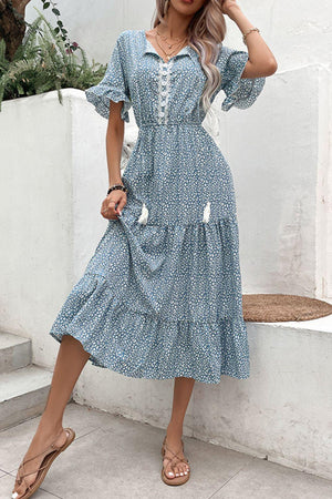 Free And Easy Tassel Tie Tiered Midi Dress - MXSTUDIO.COM