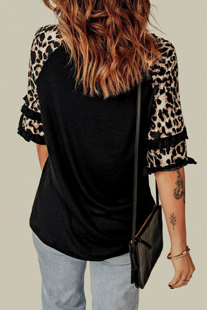 Free Minded Leopard Half-Sleeve Blouse - MXSTUDIO.COM