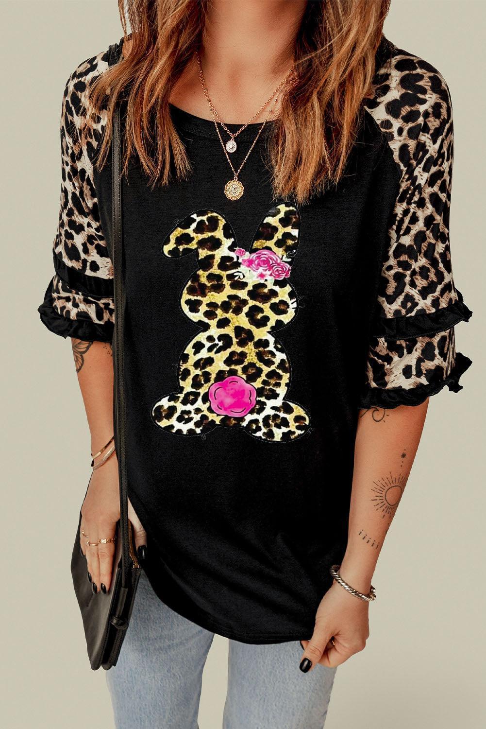 Free Minded Leopard Half-Sleeve Blouse - MXSTUDIO.COM