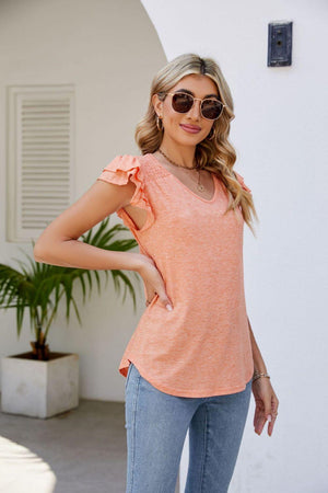 Free Spirit V Neck Flutter Sleeve Blouse - MXSTUDIO.COM