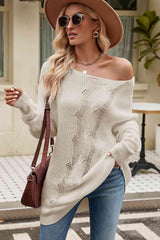 Free Spirited Boat Neck Distressed Sweater - MXSTUDIO.COM