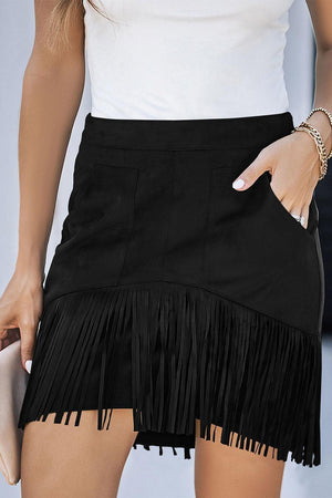 Free-Swinging Back Zip Fringe Mini Skirt - MXSTUDIO.COM