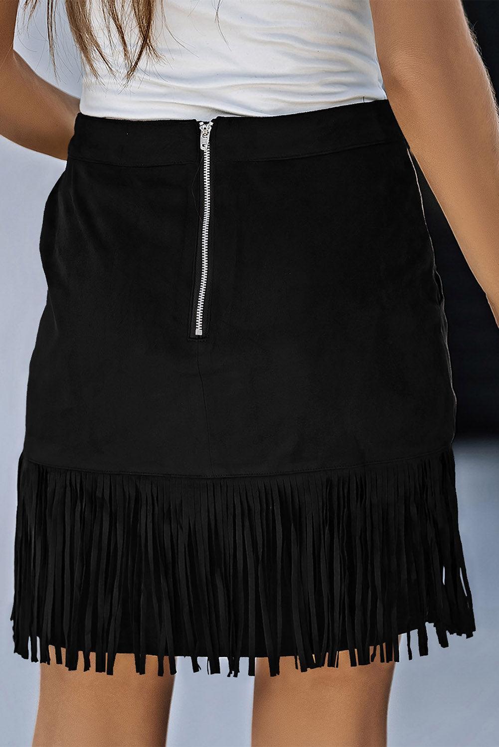 Free-Swinging Back Zip Fringe Mini Skirt - MXSTUDIO.COM