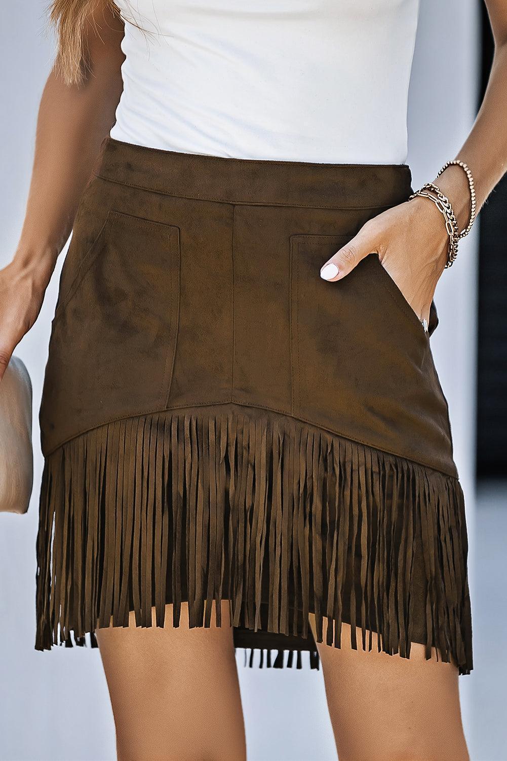 Free-Swinging Back Zip Fringe Mini Skirt - MXSTUDIO.COM