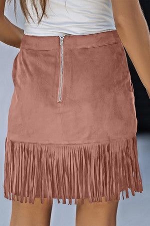 Free-Swinging Back Zip Fringe Mini Skirt - MXSTUDIO.COM