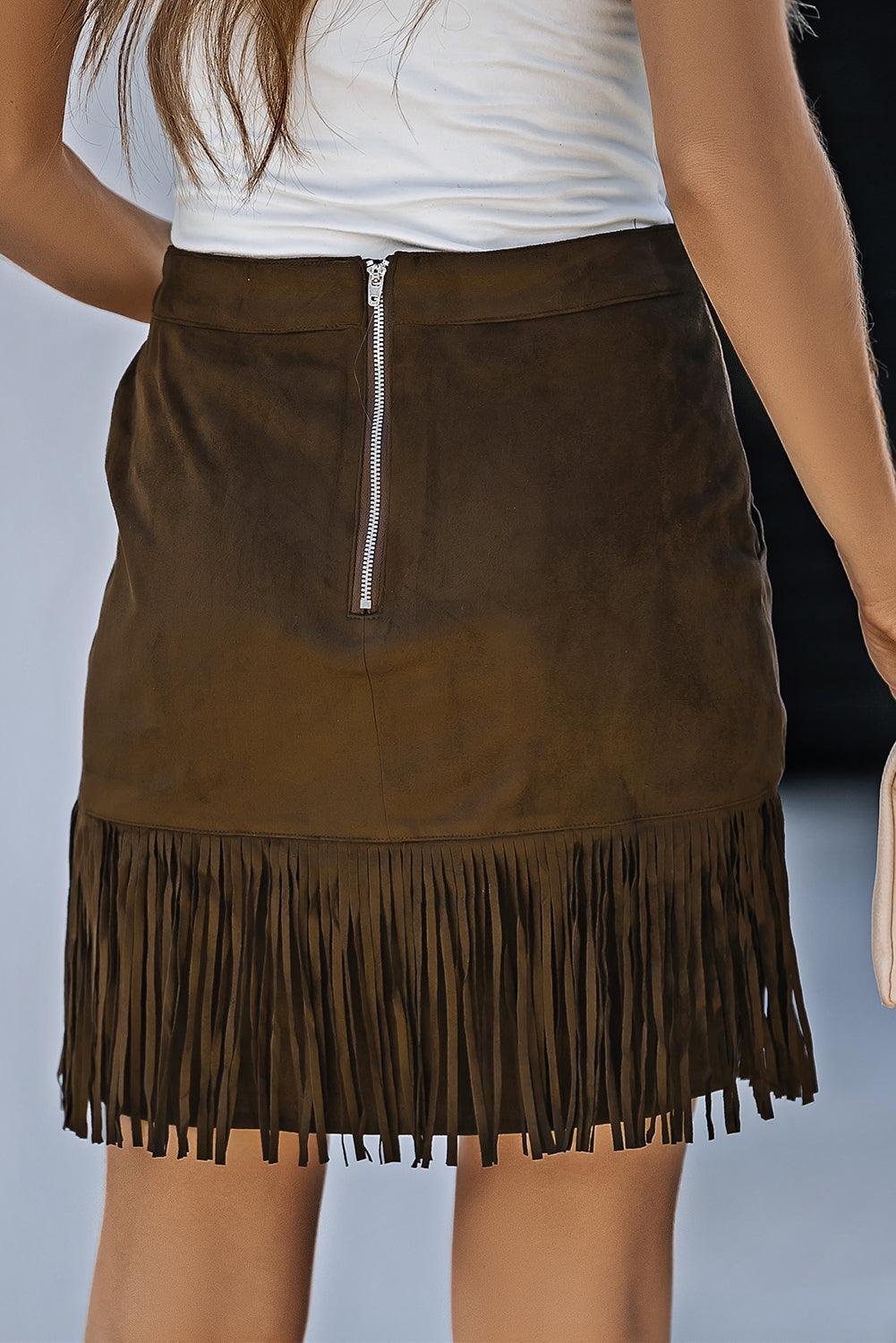 Free-Swinging Back Zip Fringe Mini Skirt - MXSTUDIO.COM