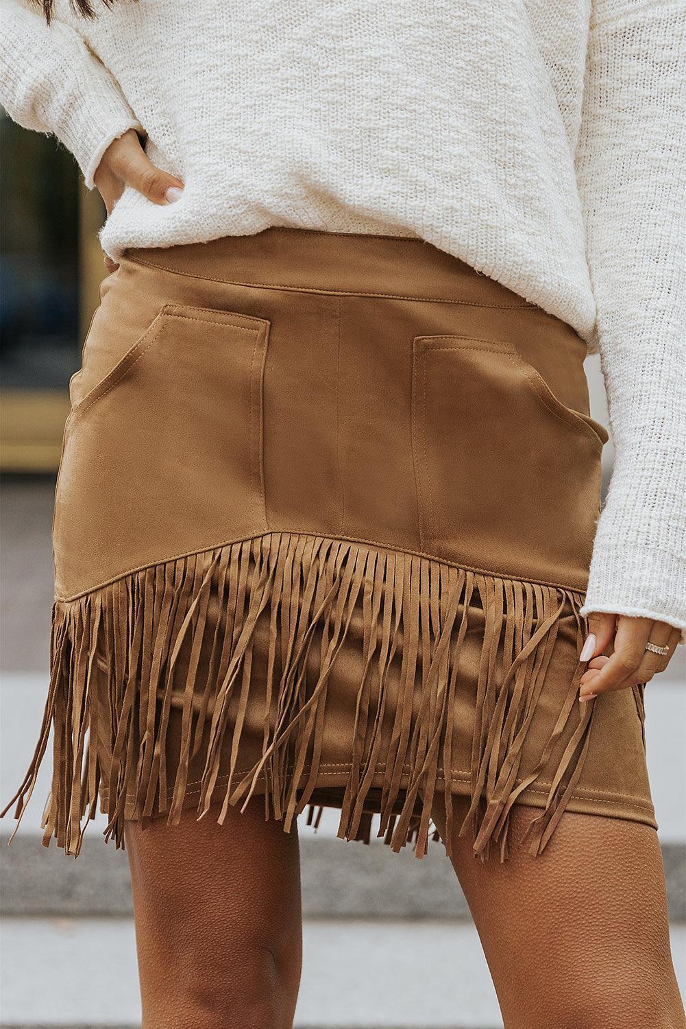 Free-Swinging Back Zip Fringe Mini Skirt - MXSTUDIO.COM