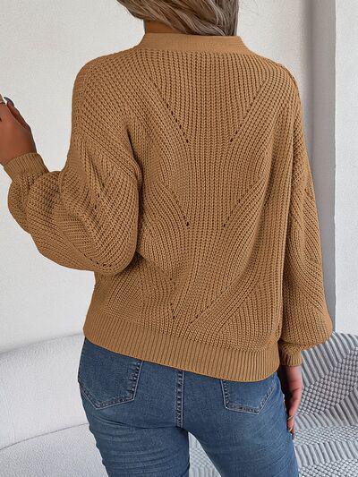 Free Time Comfort Lantern Sleeve V Neck Knit Sweater-MXSTUDIO.COM