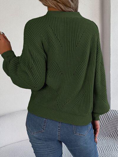 Free Time Comfort Lantern Sleeve V Neck Knit Sweater-MXSTUDIO.COM