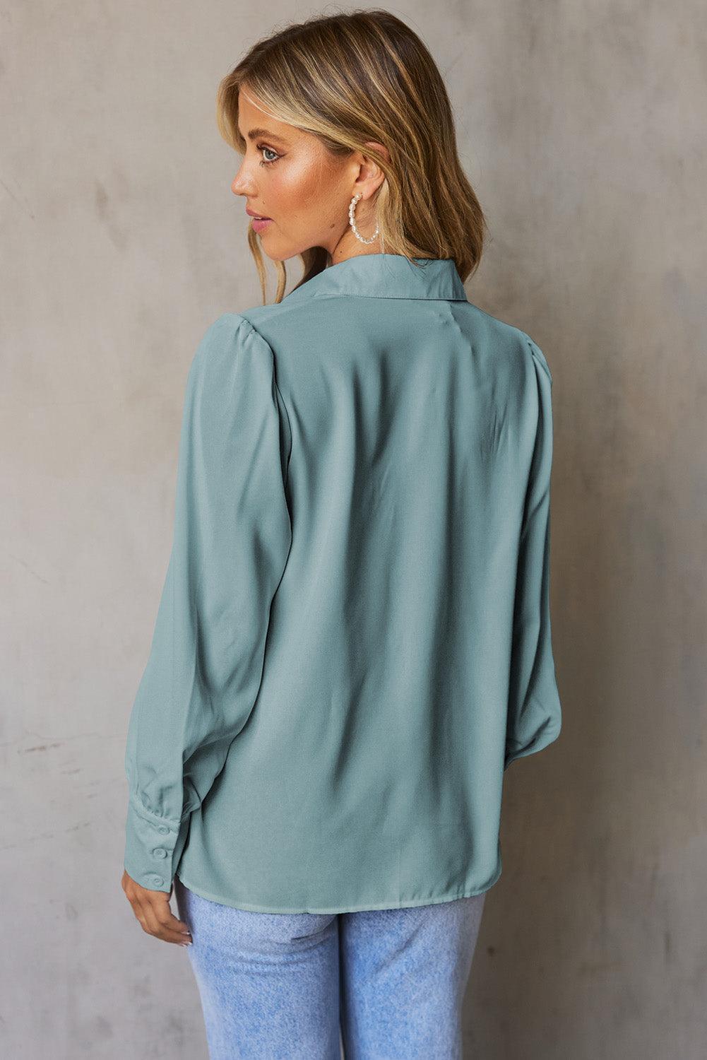 Free and Easy Buttoned Puff Long Sleeve Shirt - MXSTUDIO.COM