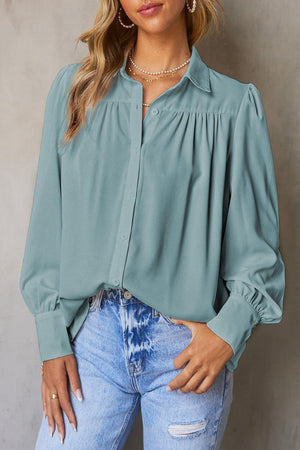 Free and Easy Buttoned Puff Long Sleeve Shirt - MXSTUDIO.COM