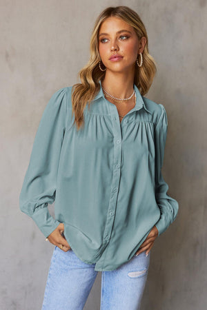 Free and Easy Buttoned Puff Long Sleeve Shirt - MXSTUDIO.COM