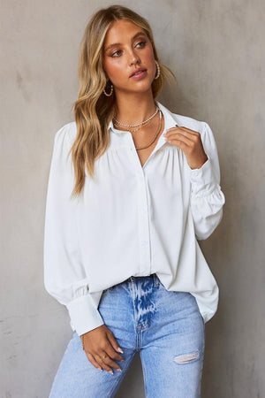 Free and Easy Buttoned Puff Long Sleeve Shirt - MXSTUDIO.COM