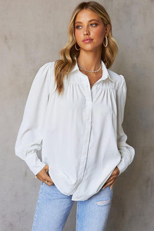 Free and Easy Buttoned Puff Long Sleeve Shirt - MXSTUDIO.COM