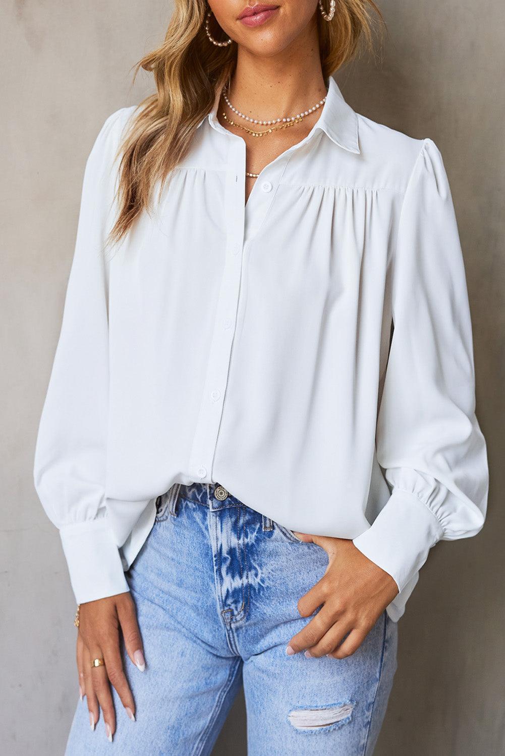 Free and Easy Buttoned Puff Long Sleeve Shirt - MXSTUDIO.COM