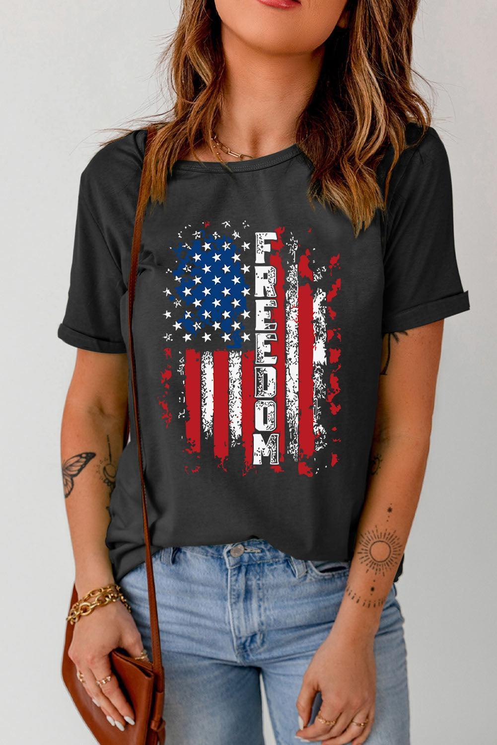 Freedom Crew Neck American Flag Tee Shirt - MXSTUDIO.COM