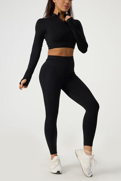 a woman in a black crop top and leggings