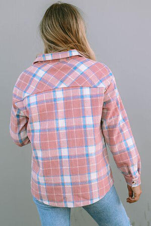 Fresh Button Down Pink Plaid Shirt Jacket-MXSTUDIO.COM